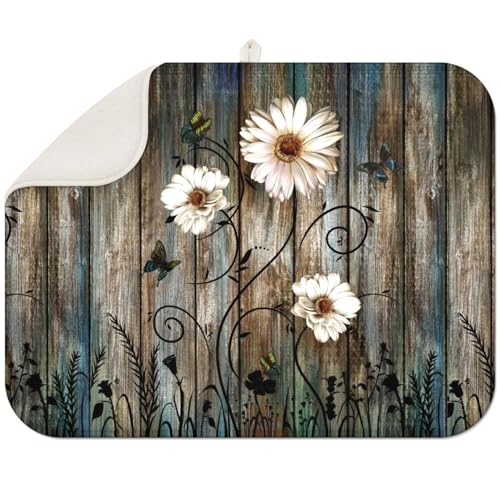 Dish Drying Mat Daisy Kitchen Mat for Countertop Protector Absorbent Mats Dishes Pad for Kitchen Counter Coffee Table Decor Accessories Extra Large 18X24 inch - color: Daisy, size: 24" x 18"