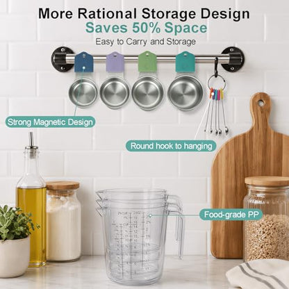 Stainless Steel Measuring Cups and Spoons Set, 7 Magnetic Measuring Cups, 5 Metal Measuring Teaspoons, 3 Plastic Measuring Cups for Kitchen Cooking & Baking, Dry & Liquid Ingredients