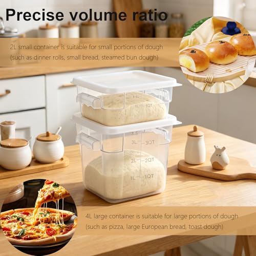 4-Piece Dough Fermentation Buckets with Lids, Baking Storage Container, Clear Plastic Stackable Container with Dual-handle for Kitchen Restaurant & Pantry Organization - color: Square
