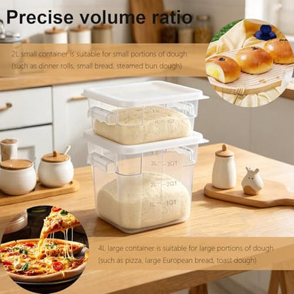 4-Piece Dough Fermentation Buckets with Lids, Baking Storage Container, Clear Plastic Stackable Container with Dual-handle for Kitchen Restaurant & Pantry Organization - color: Square