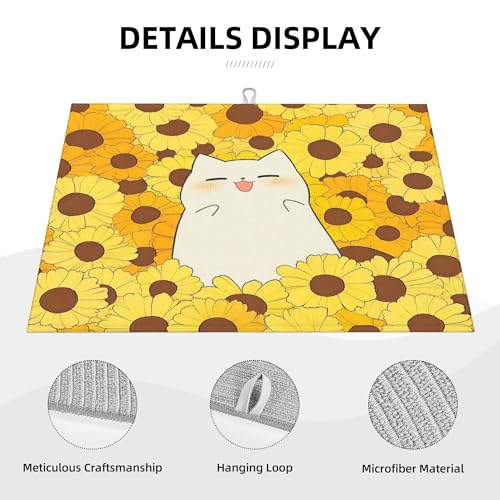 Cute Cat Dish Drying Mat for Kitchen Counter Microfiber Super Absorbent Non-Slip Dish Drying Pad for Countertops Dishes Utensils Stylish Quick-Dry Machine Washable 18x24 Inch - color: Cute Cat