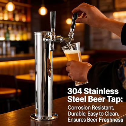 4 Sets All 304 Stainless Steel Beer Tap Faucet Kit - Draft Beer Dispenser with Handle, Spout Cover & Cleaning Brush for Kegerator Home Bar (All Stainless Steel Construction) (4)