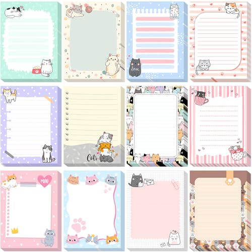 Chiisong 12 Pieces Cats Sticky Notes Cute Cat Gift Self Stick Notepads 3x4 Inch Kawaii Memo Notes for Animal Lover Cartoon Animal to Do List for Office Home Supplies Roommates Gift - style: Cat Style