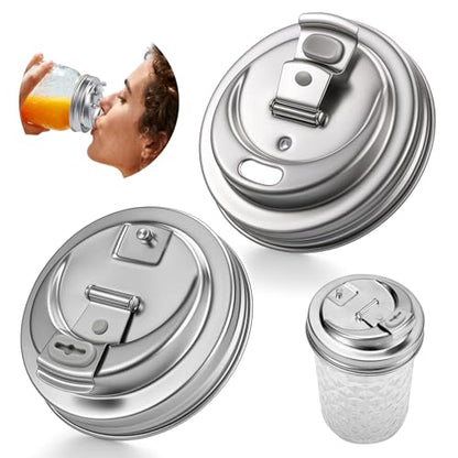 Palksky Mason Jar Drinking Lids,Stainless Steel Wide Mouth Mason Jar Sip Lid accessories,Anticracking Leak Proof Seal Flip Cap Cover Airtight Accessories for Drink,2Pack - style: Mason Jar Drinking Lids 2PCS