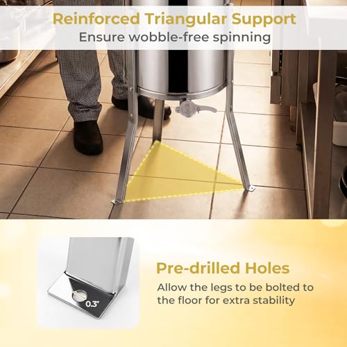 Goplus 3 Frame Honey Extractor, Stainless Steel Manual Honey Spinner with Bottom Gravity Flow Gate & Clear Lid, Honeycomb Drum Spinner, Adjustable Height Apiary Centrifuge Equipment for Home Apiary
