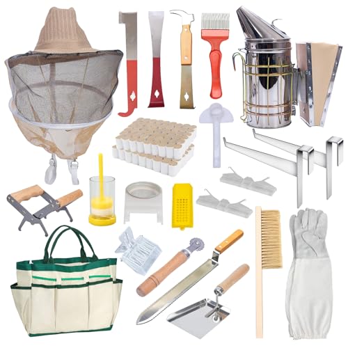 MayBee Beekeeping Supplies Bee Keeper Starting Kit 24 Pcs Beekeeping Tool Kit Bee Smoker Kit Including Beehive Tools,Uncapping Tool and Beekeeping Veil