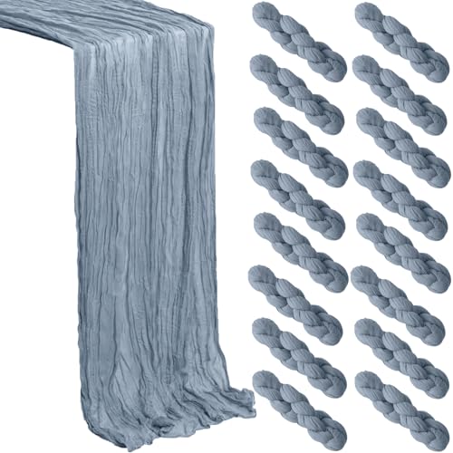 Dusty Blue Cheesecloth Table Runner 16 Pack, 21x120 Inch Summer Easter Gauze Table Runner-Rustic Cheese Cloth Runners for Wedding,Bridal&Baby Shower,Birthday Party,Farmhouse&Holiday Table Decor - color: Dusty Blue, size: 16Pack