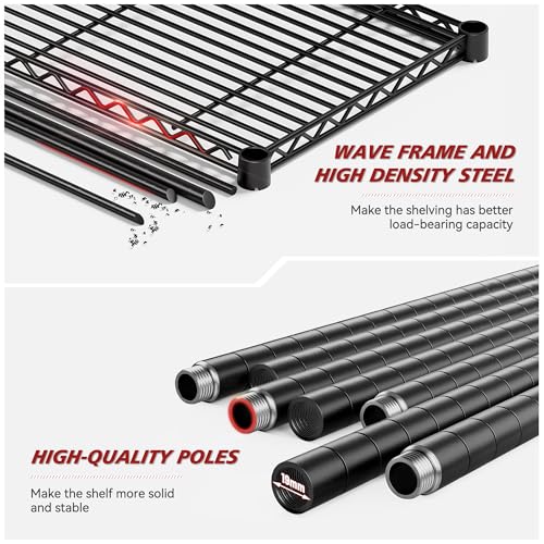 REIBII 6-Storage Shelves Metal Shelving Units and Storage Shelves, 72.2’’H Wire Shelving Garage Adjustable, Garage Storage Save Space, Heavy Duty Shelving for Pantry Kitchen, 24.3’’W X18’’D X72.2’’H - size: 【6 Tier】72"H X 24"W X 18"D
