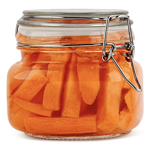 Glass Jars with Airtight Lids Food Storage Jars Leak Proof Canisters with Clear Preserving Seal Wire Clip Fastening for Kitchen Canning Pickling [16 oz]