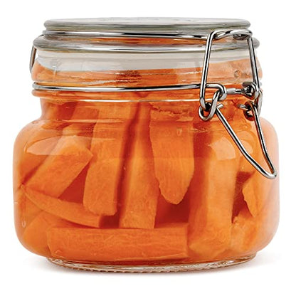 Glass Jars with Airtight Lids Food Storage Jars Leak Proof Canisters with Clear Preserving Seal Wire Clip Fastening for Kitchen Canning Pickling [16 oz]