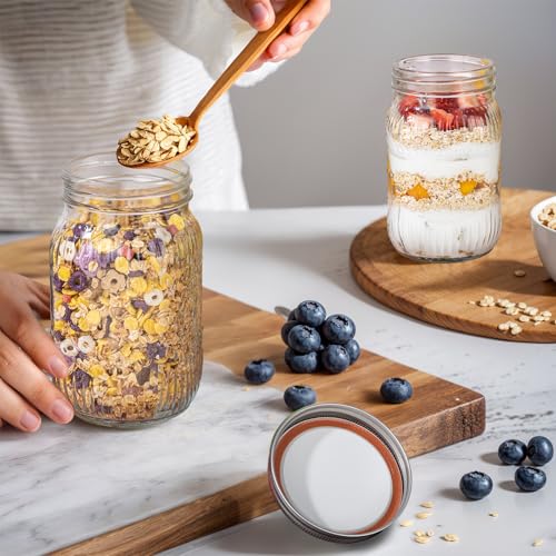 LUODA MirthMood 32 OZ Wide Mouth Mason Jars, 4 PACK Glass Mason Jars with airtight Lids, Quart mason jars wide mouth ，Perfect for Canning, Pickling, Preserving, Fermenting, DIY Crafts & Decor