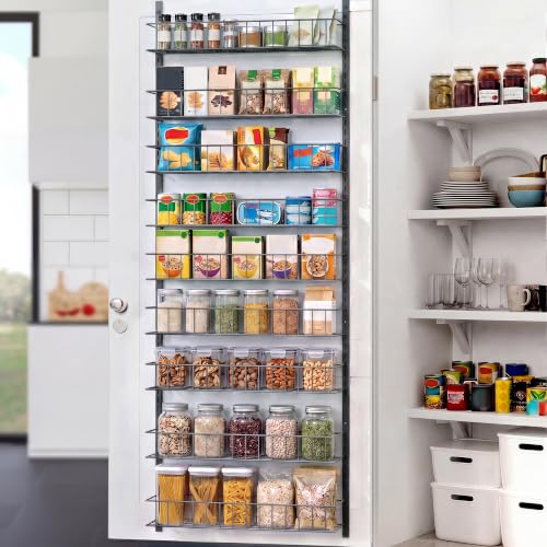ElegantArray 9-Tier Pantry Door Organizer, Deep Gray | Over The Door Pantry Organizer Rack and Storage, Hanging Spice Rack Shelves Door, Home Office Laundry Room Bathroom & Kitchen - color: Deep Gray, size: 9-Tier