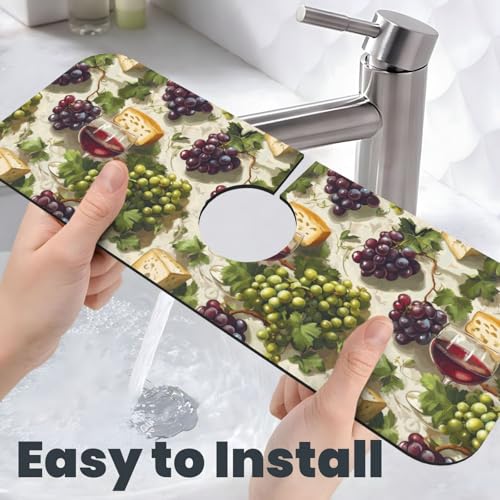 Grape and Cheese Print Faucet Mat for Kitchen Sink, Faucets Mat Splash Guard Absorbent Fast Drying, Kitchen Sink Mats for Around Faucet Draining