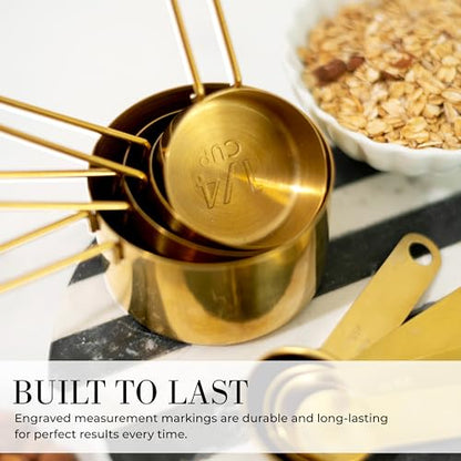 STYLED SETTINGS Gold Measuring Cups and Spoons Set – Stackable 8-Piece Brass Measuring Cups and Spoons – Stylish and Sturdy Gold Kitchen Accessories for Baking and Cooking - color: Gold