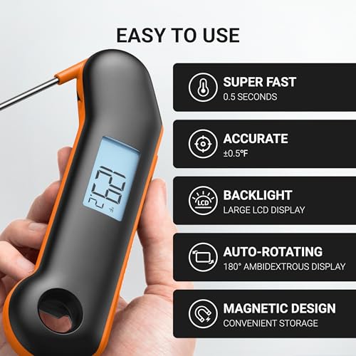 ThermoMaven Professional Meat Thermometer, Instant Read in 0.5 Sec, NIST Certified Accuracy ±0.5°F, IP67 Waterproof, Ambidextrous Backlight, Auto-Rotating Display, for BBQ/Grill/Cooking, Black&Orange - color: Black&Orange