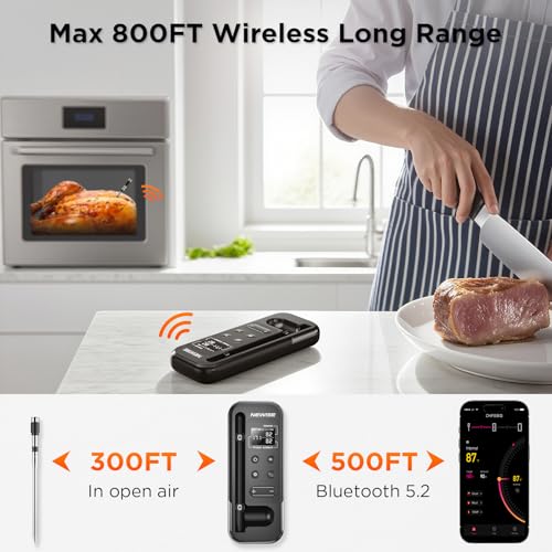 Newise Bluetooth Meat Thermometer with Smart APP, 800FT Wireless Range | LCD Base, Rechargeable Probe, Digital Food Thermometer for BBQ, Grill, Smoker, Perfect Gifts for Men - size: 1 Probe