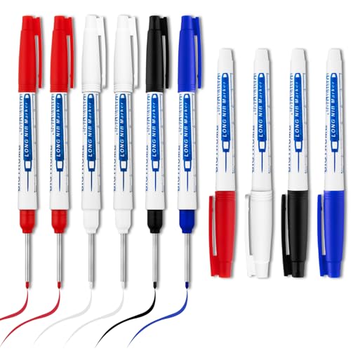 10 Pcs Long Head Deep Hole Marker, 35MM Long Nib Marker, Multi-purpose Deep Hole Markers Pens, Quick Dry Waterproof Colorful Carpenter Pen Markers for Construction Bathroom Woodworking - color: 10PCS-35MM-Red/Blue/Green/Black/White