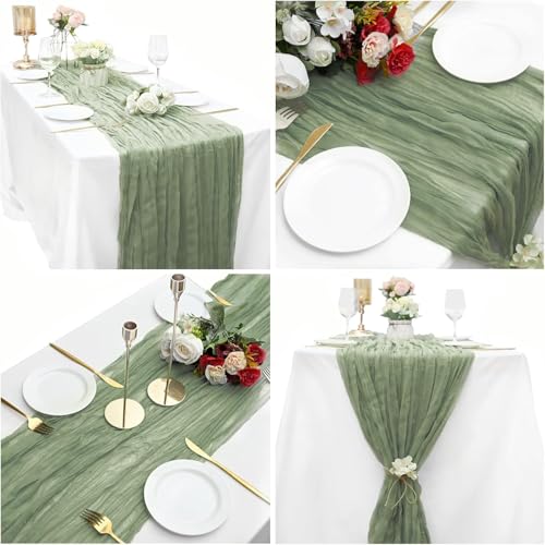 16 Pack Sage Green Cheesecloth Table Runner 10FT Boho Gauze Cheese Cloth Table Runner Long Rustic Sheer Table Runners for Wedding Bridal Baby Shower Birthday Party Table Decorations - style: Sage Green