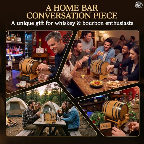 2 Liter Oak Aging Barrel with Wood Stand, Bung & Spigot - Mini Whiskey Barrels for The Home Alcohol Distiller, Moonshiner & Winemaker - Age Cocktails, Bourbon, Whisky, Tequila, Rum, Mead Wine (2L) - size: 2 Liter