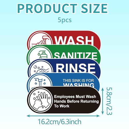 5PCS Wash Rinse Sanitize Sink Labels Stickers，Waterproof Employees Must Wash Hands Sign，Restaurant Supplies for Business,Wash Station, Kitchens, Restaurant, Food Trucks,Dish Washing (6.3"×2.3") - color: wash rinse sanitize sink191