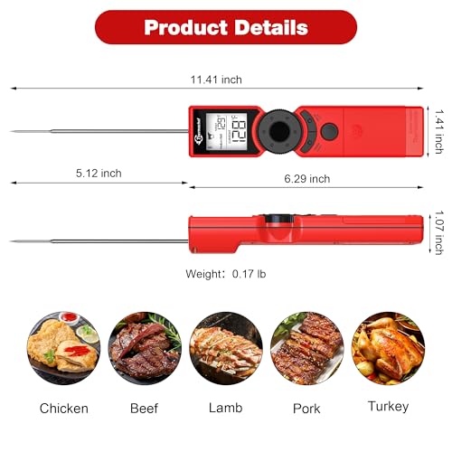 Meat Thermometer Digital Instant Read for Grilling, High Accuracy ±1% ℉, Backlit Screen with Auto Wake/Sleep, Food Doneness Guide Thermometer for Cooking, BBQ Beef Birthday Gifts Red - color: Red