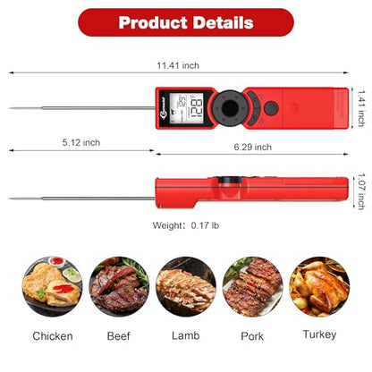 Meat Thermometer Digital Instant Read for Grilling, High Accuracy ±1% ℉, Backlit Screen with Auto Wake/Sleep, Food Doneness Guide Thermometer for Cooking, BBQ Beef Birthday Gifts Red - color: Red