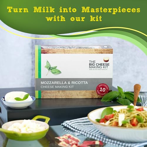 The Big Cheese Mozzarella & Ricotta Cheese Making Kit - Make Fresh Mozzarella & Ricotta at Home - 10 Batches with Vegetarian Rennet, Citric Acid & Recipe Booklet