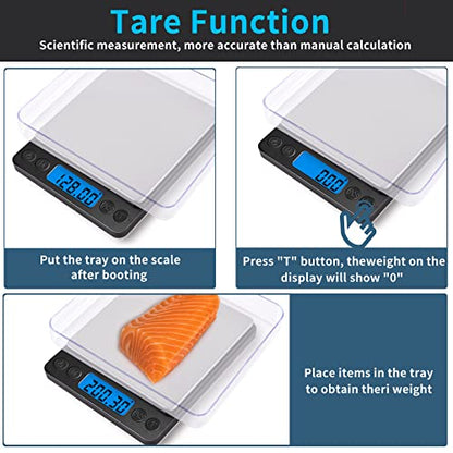 Small Digital Gram Scale 1000g by 0.01g, MEIYA High Accuracy Scale for Food Ounces and Grams, Upgrade USB Charging Kitchen Scale Digital Weight for Cooking, Baking, with Tare Function, 9 Units, 2 Tray - color: Black