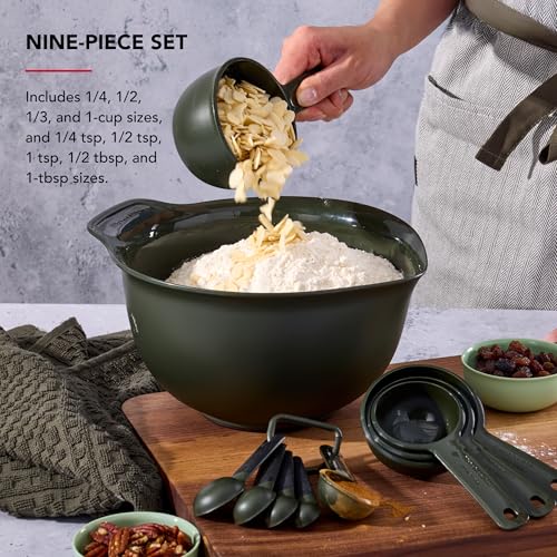 KitchenAid Plastic Measuring Cups and Spoon Set, Set of 9, /4, 1/2, 1/3, and 1 cup sizes, and 1 tbsp, 1/2 tbsp, 1 tsp, 1/2 tsp and 1/4 tsp, Evergreen - color: Evergreen