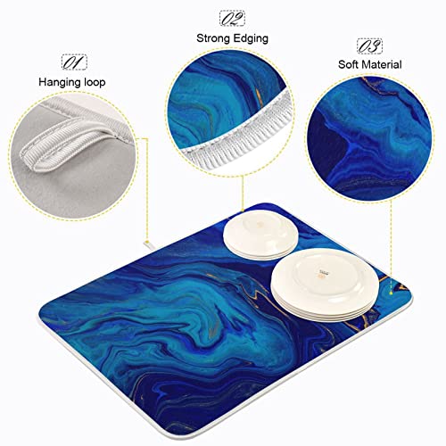 Super Absorbent Dish Drying Mat, Microfiber Fast-Drying Dish Mat, 24" x 18", Kitchen Dish Drying Pad, Navy Blue Gold Marble - color: Navy Blue Gold Marble, size: 18" x 24"