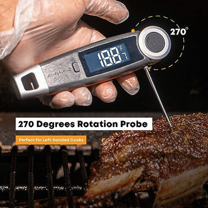 Finaltouch X10 Instant Read Digital Meat Thermometer NSF Certified Waterproof Professional for Cooking Grilling BBQ Baking Candy Oil with Rotating Probe and Backlit Display (Royal Navy) - color: Royal Navy