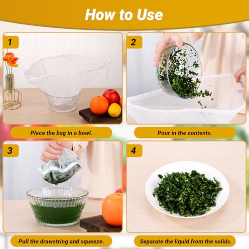 Cheesecloth Bags for Straining, 5 Pack, Bowl-Shaped Reusable Fine Mesh Nylon Juicing Bag for Straining Almond/Oat/Soy/Nut Milk, Cheese, Tea, Yogurt, Juice, Dumpling Fillings, Coffee (Large) - size: Large