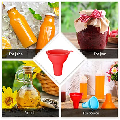 Silicone Funnels 4 Pieces 3.2 Inch Wide Mouth Funnel Flexible Condiment Sauce Canning Set for Home Restaurant Kitchen Squeeze Bottles Jars Cans Powder Liquid Spices