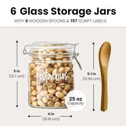 Talented Kitchen Airtight Mason Canning Jars - Multiuse Food Storage Containers with Lids for Canning Supplies & Homemade Food Storage - Clamp-Lid Glass Containers - 25 oz, Pack of 6