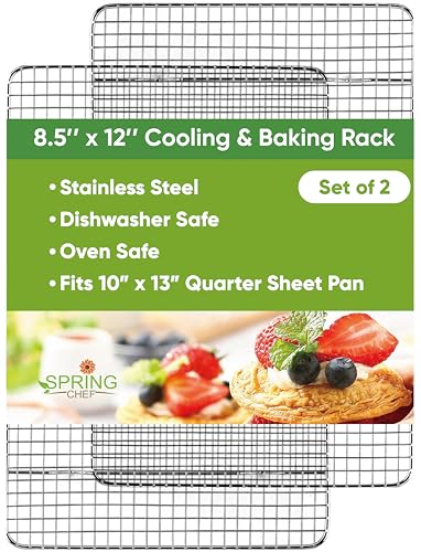 Spring Chef 8.5" x 12" Stainless Steel Cooling Racks, Wire Rack for Baking Sheet - Fits Small Quarter Sheet Pan - Perfect for Cooking, Baking, Grilling, Smoking - Dishwasher Safe - Set of 2 - size: 8.5"x12", style: 2 Pack