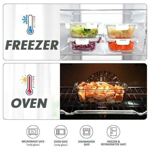 VERONES 12 Packs Glass Food Storage Containers Set, Airtight Glass Lunch Containers, Glass Meal Prep Containers with Lids,Exclusive of BPA, for Microwave, Oven, Freezer & Dishwasher Friendly,White - color: White-24