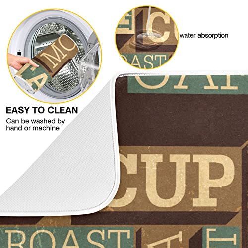 Super Absorbent Dish Drying Mat, Microfiber Fast-Drying Dish Mat, 24" x 18", Kitchen Dish Drying Pad, Coffee Themed Seamless Retro - color: Coffee Themed Seamless Retro, size: 18" x 24"