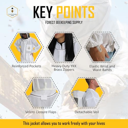 Ventilated Bee Jacket with Fencing Veil Hood - Ultra Light Air Mesh Beekeeper Jacket - size: X-Small