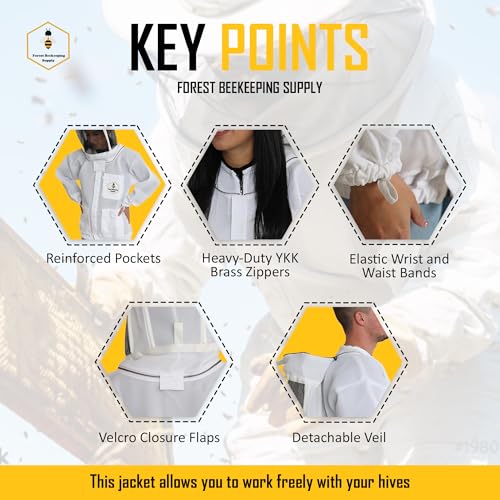 Ventilated Bee Jacket with Fencing Veil Hood - Ultra Light Air Mesh Beekeeper Jacket - size: XX-Large