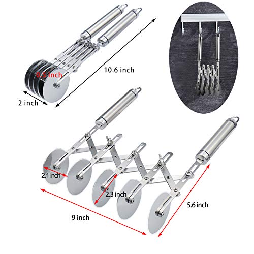 Juome 5 Wheel Pastry Cutter Stainless Pizza Slicer Multi-Round Dough Cutter Roller Cookie Pastry Knife Divider with Handle - color: 5 wheel Pastry Cutter