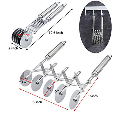 Juome 5 Wheel Pastry Cutter Stainless Pizza Slicer Multi-Round Dough Cutter Roller Cookie Pastry Knife Divider with Handle - color: 5 wheel Pastry Cutter