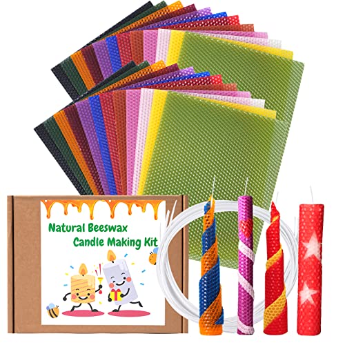 24 Pack 10x8 Inch Beeswax Sheets - Candle Making Kit Supplies for Christmas - DIY Crafts Gift for Kids, Beginners, Experts Alike - Honeycomb Sheet Included - color: 24 Pack 10x8 Inch Beeswax Sheets