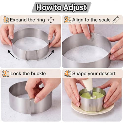 Amylove 1 Pcs Adjustable 6-12 Inch Round Cookie Cutter, Circle Cookie Cutter Stainless Steel Round Cake Trimmer for Baking Kit Mousse Layered Cake Biscuit Food Tiramisu Pastry
