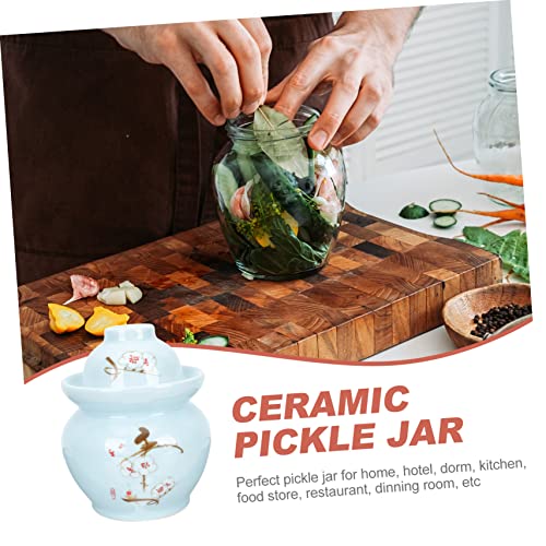 Chinese Pickle Jar Ceramic Plum Blossom Pattern Sealed Storage Jar Vintage Pickle Can for Kimchi
