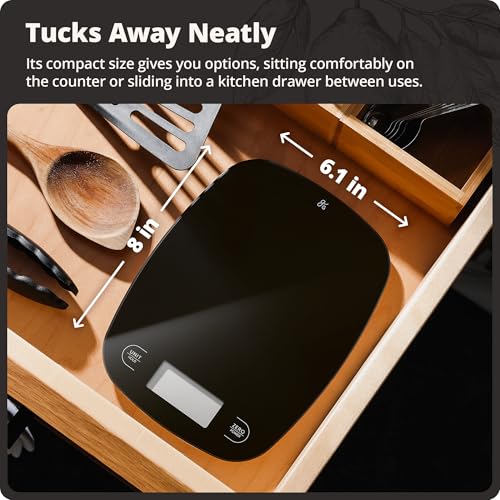 Greater Goods Food Scale – Digital Kitchen Scale, 1g Precision, Easy-Tare & Quick Conversion, Slim Compact Design, Durable & Portable | Ideal for Cooking, Baking & Meal Prep (Glass, Black) - color: Black Glass