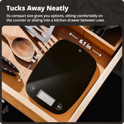 Greater Goods Food Scale – Digital Kitchen Scale, 1g Precision, Easy-Tare & Quick Conversion, Slim Compact Design, Durable & Portable | Ideal for Cooking, Baking & Meal Prep (Glass, Black) - color: Black Glass