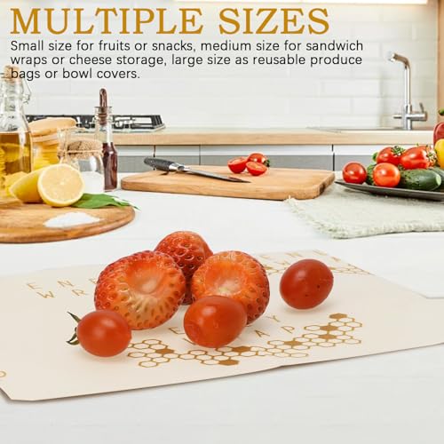 Reusable Beeswax Wrap 3 Pack (S, M, L) Beeswax Wraps for Food - Organic, Sustainable, Zero Waste, Plastic-Free Food Storage Wrap, Eco-Friendly Alternative to Aluminum Foil and Plastic Wrap