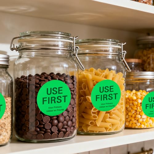 500 Pcs 1.5 Inch Use First Stickers Food Service Roll, Risepekt Green FIFO Label for Restaurant Inventory Control Management, Permanent Super Adhesive Food Circle Dot Labels, Trilingual Product Labels - color: Green Fifo Labels
