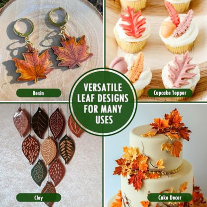 HKNMTT Leaf Fondant Silicone Mold Small Maple Shapes, 34 Cavity Tree Fern Leaves Rose Flower for Cake Cupcake Topper Craft Decorating Sugar Candy Clay Plant Moulds DIY BPA Free - style: Leaf - 4PCS