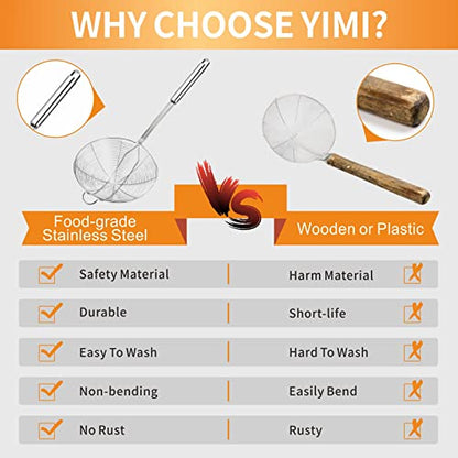 Yimi 16.5 Inch Spider Strainer Cooking Skimmer for Cooking and Frying | Double Hook Long Handle Spiral Wire Spoon Ladle with Reinforced Double Coil for Cooking, Ideal for Gift - size: X Large Spider Strainer for Frying